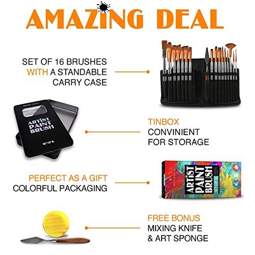 BENICCI Paint Brush Set of 16 - 15 Different Shapes + 1 Flat Brush...