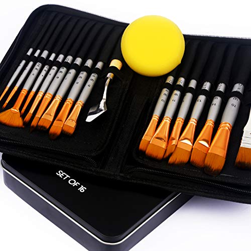 BENICCI Paint Brush Set of 16 - 15 Different Shapes + 1 Flat Brush...