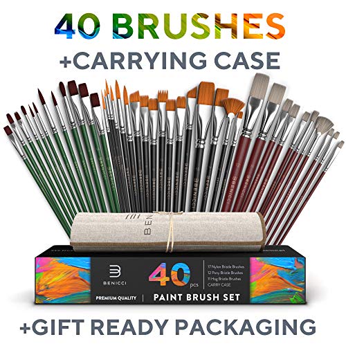Easy Grip 40 Piece Artist Paint Brush Set with Storage Case - Incl...