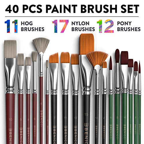 Easy Grip 40 Piece Artist Paint Brush Set with Storage Case - Incl...