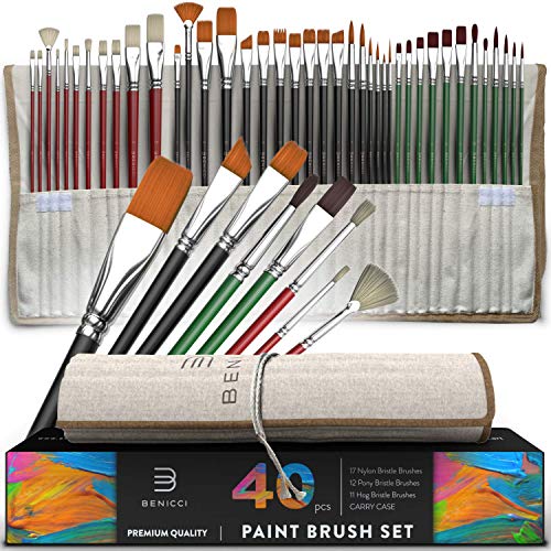 Easy Grip 40 Piece Artist Paint Brush Set with Storage Case - Incl...