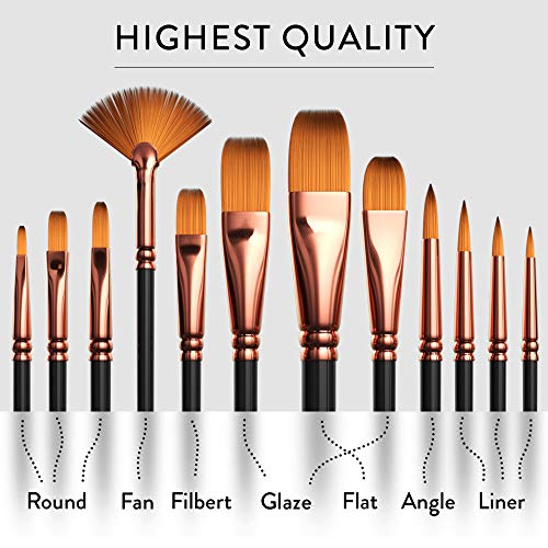 Professional Artist Paint Brush Set of 12 - Painting Brushes Kit f...