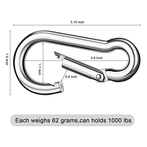 3 Inch Stainless Steel Spring Snap Hook Carabiner, 316 Stainless S...