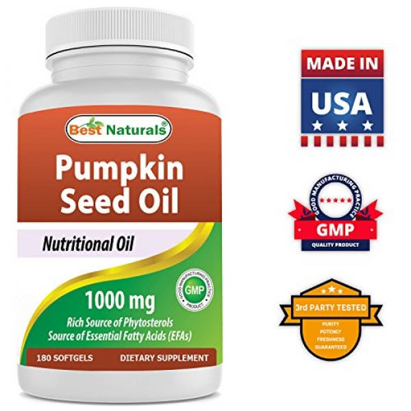 Best Naturals Pumpkin Seed Oil Capsules, 1000 mg, 180 Count
