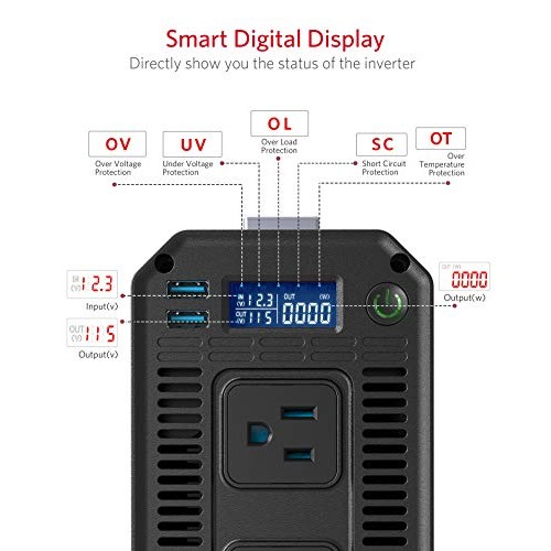BESTEK 1000W Pure Sine Wave Power Inverter DC 12V to 110V AC Car I...