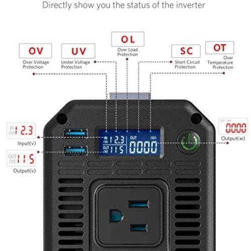 BESTEK 1000W Pure Sine Wave Power Inverter DC 12V to 110V AC Car I...