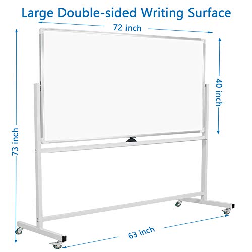 Mobile Whiteboard 72x40 Double-Sided Rolling Whiteboard with S...