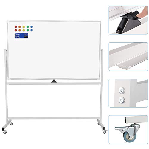 Mobile Whiteboard 72x40 Double-Sided Rolling Whiteboard with S...