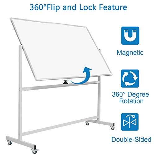 Mobile Whiteboard 72x40 Double-Sided Rolling Whiteboard with S...