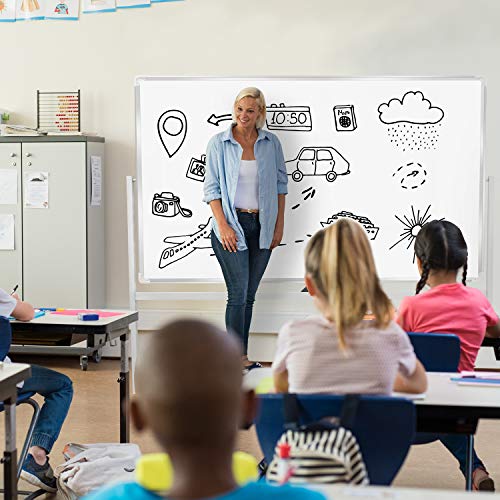 Mobile Whiteboard 72x40 Double-Sided Rolling Whiteboard with S...