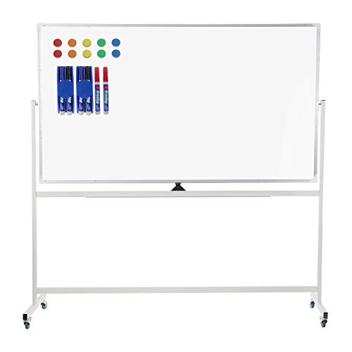 Mobile Whiteboard 72x40 Double-Sided Rolling Whiteboard with S...