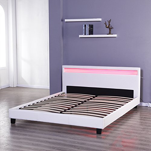 Bestmart INC Queen Size Bedroom Leather Platform Slat Bed Frame Mo...