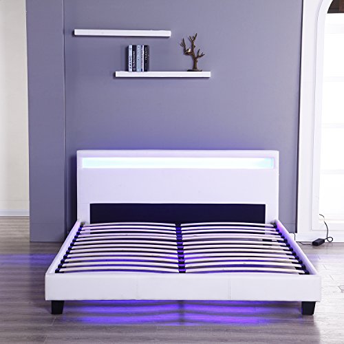 Bestmart INC Queen Size Bedroom Leather Platform Slat Bed Frame Mo...