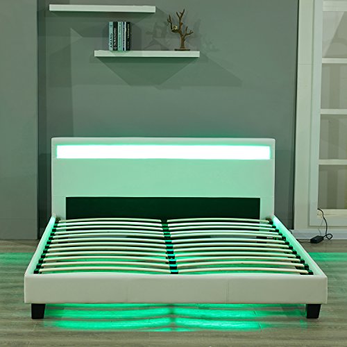 Bestmart INC Queen Size Bedroom Leather Platform Slat Bed Frame Mo...