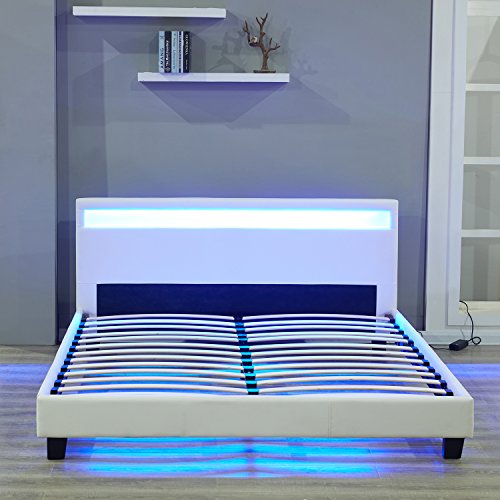 Bestmart INC Queen Size Bedroom Leather Platform Slat Bed Frame Mo...