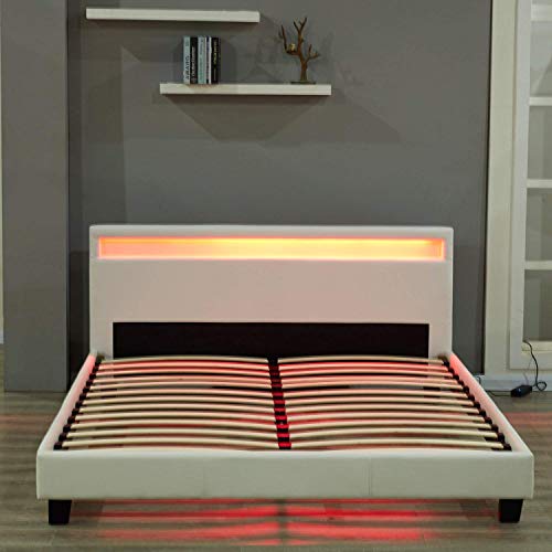 Bestmart INC Queen Size Bedroom Leather Platform Slat Bed Frame Mo...