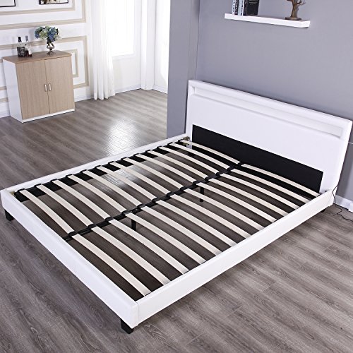Bestmart INC Queen Size Bedroom Leather Platform Slat Bed Frame Mo...