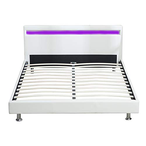Bestmart INC Queen Size Bedroom Leather Platform Slat Bed Frame Mo...