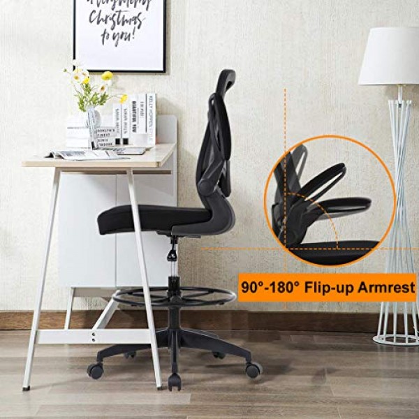 Drafting Chair Tall Office Chair Adjustable Height with Lumbar Sup...