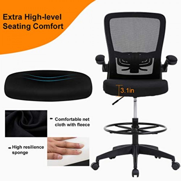 Drafting Chair Tall Office Chair Adjustable Height with Lumbar Sup...