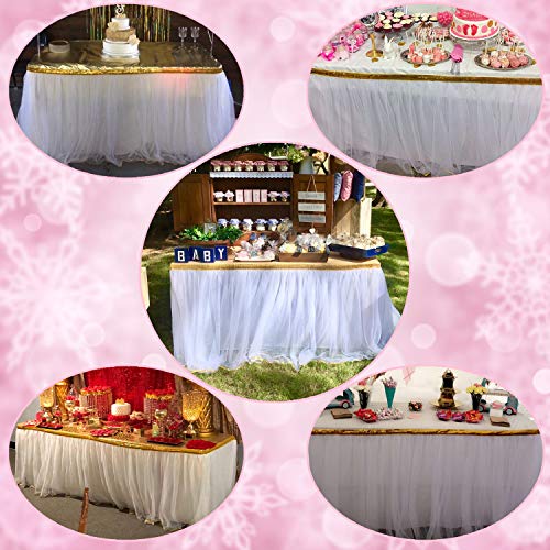 White Table Skirt Tulle Tutu Table Skirts for Rectangle Tables 6ft...