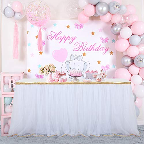 White Table Skirt Tulle Tutu Table Skirts for Rectangle Tables 6ft...