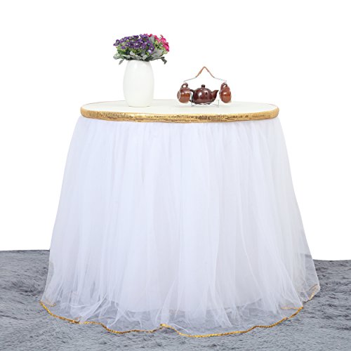 White Table Skirt Tulle Tutu Table Skirts for Rectangle Tables 6ft...