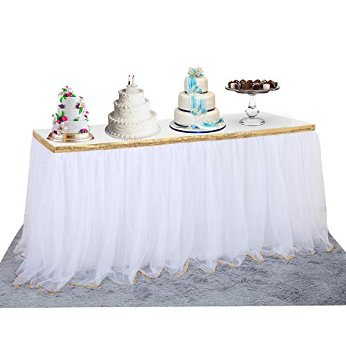 White Table Skirt Tulle Tutu Table Skirts for Rectangle Tables 6ft...