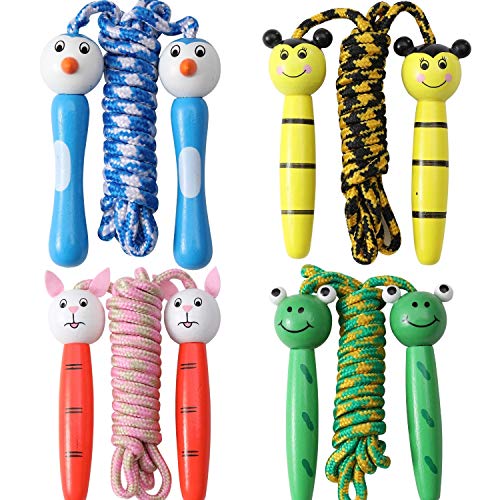 4 Pack Jump Ropes with Wood Handles for Kids - Animal Face Charact...