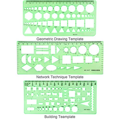 11PCS Geometric Drawings Templates, Drafting Stencils Measuring To...