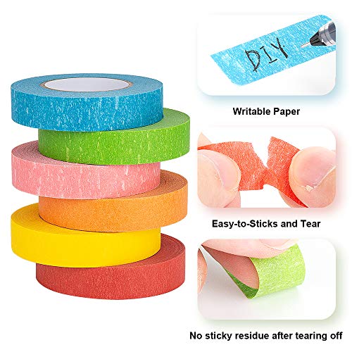 Colored Masking Tape, 6 Rolls of 21.87 Yards×0.59 Inch Crafts Labe...
