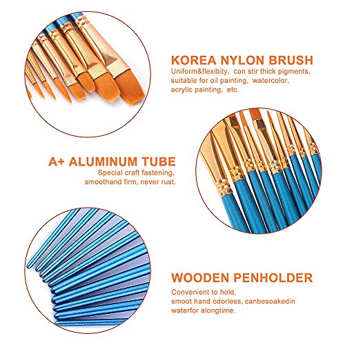 BFASU Acrylic Paint Brushes Set, 10 Brushes and 2 Palettes, Premiu...