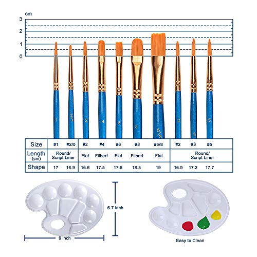 BFASU Acrylic Paint Brushes Set, 10 Brushes and 2 Palettes, Premiu...