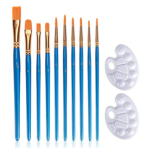 BFASU Acrylic Paint Brushes Set, 10 Brushes and 2 Palettes, Premiu...