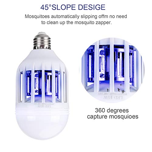 BFVV Bug Zapper Light Bulb 15W 2 in 1 Mosquito and Insect Killer L...