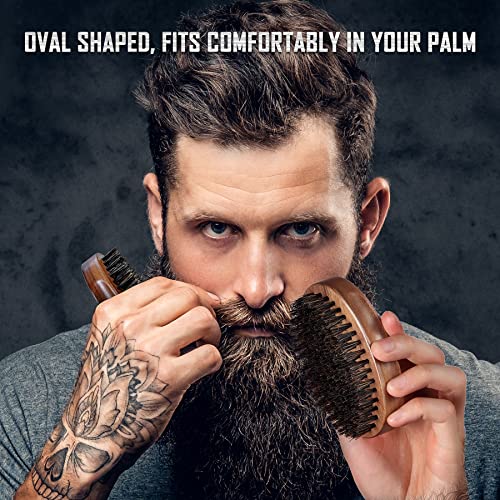 BFWood Boar Bristle Beard Brush - Black Wood Walnut Military Style...