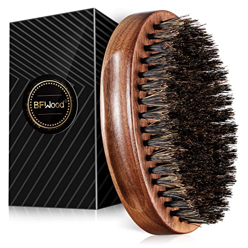 BFWood Boar Bristle Beard Brush - Black Wood Walnut Military Style...