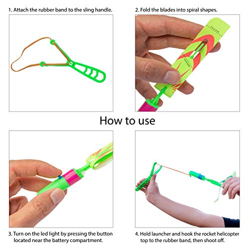 bhappy Rocket Slingshot Copters with LED Lights 6 pcs Copters 2 pc...