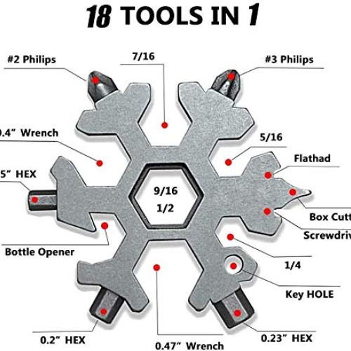3 Pack-18 In 1 snowflake multitool－Stainless Steel Snowflakes Mul...