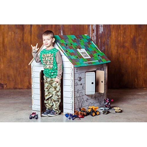 Cardboard Playhouse – Coloring Indoor Outdoor Playhouse for Toddle...