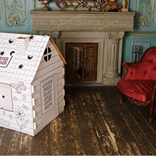 Cardboard Playhouse – Coloring Indoor Outdoor Playhouse for Toddle...