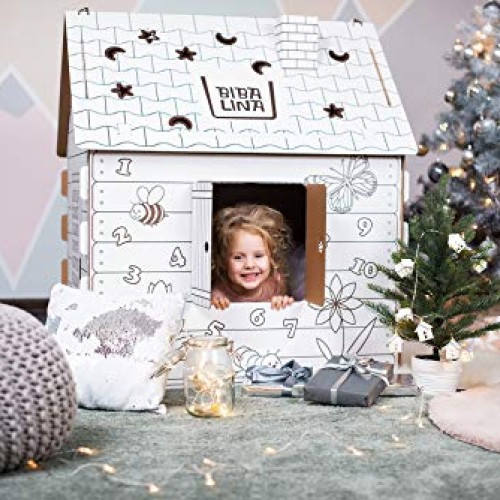 Cardboard Playhouse – Coloring Indoor Outdoor Playhouse for Toddle...