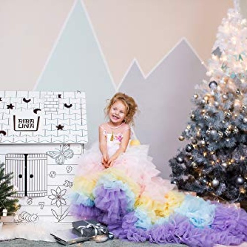 Cardboard Playhouse – Coloring Indoor Outdoor Playhouse for Toddle...