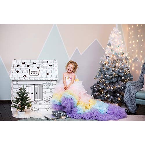 Cardboard Playhouse – Coloring Indoor Outdoor Playhouse for Toddle...