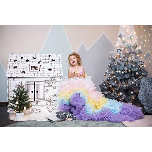 Cardboard Playhouse – Coloring Indoor Outdoor Playhouse for Toddle...