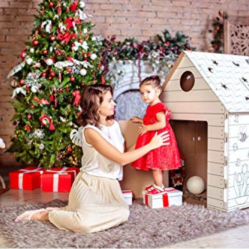 Cardboard Playhouse – Coloring Indoor Outdoor Playhouse for Toddle...