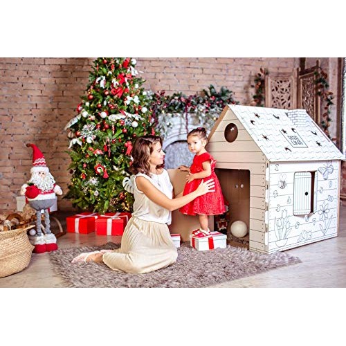 Cardboard Playhouse – Coloring Indoor Outdoor Playhouse for Toddle...