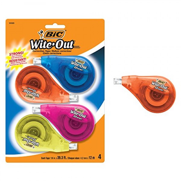 BIC Clean Wite-Out Brand EZ Correct Correction Tape, 4-Count