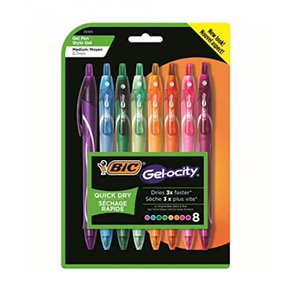BIC Gel-Ocity Quick Dry Gel Pens, Medium Point Retractable Gel Pen...