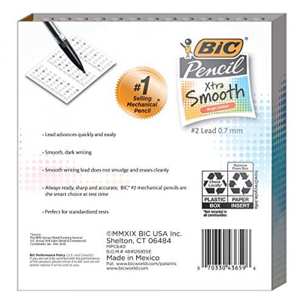 BIC Mechanical Pencil Xtra Smooth Bright Edition, Black, 0.7mm, 40...